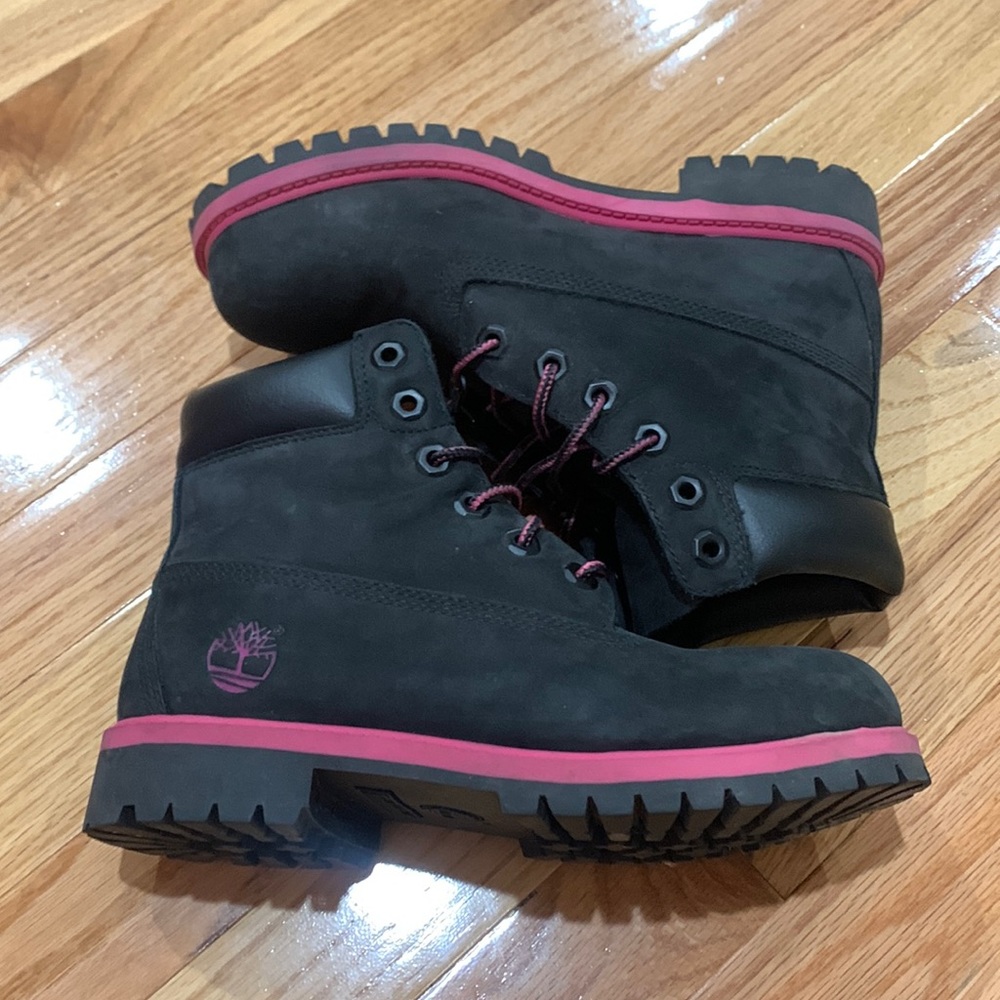 Black and pink timberlands